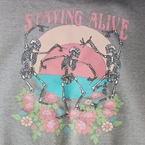 Gray Womens Oversized Shirt with Skeleton Print